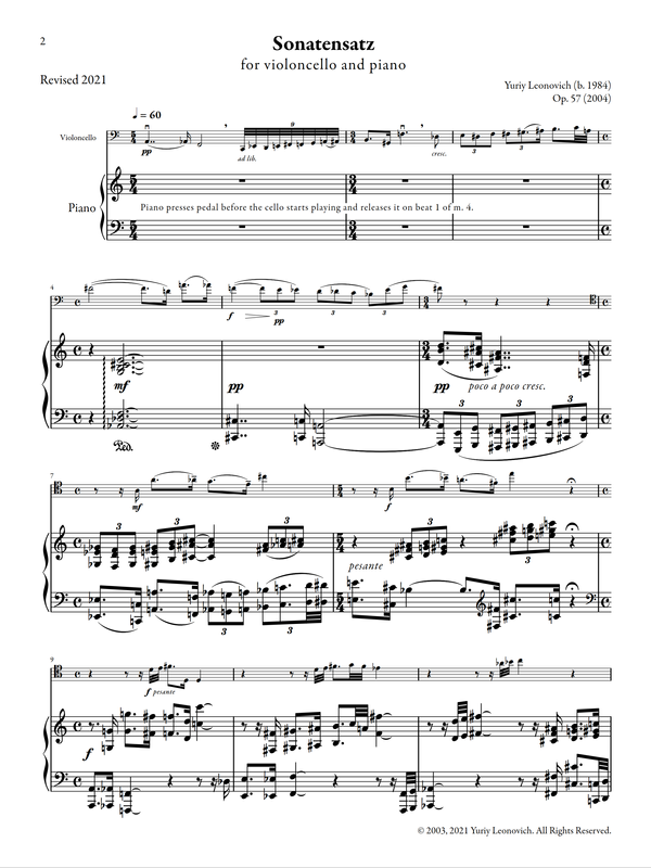 Leonovich - Sonatensatz, Op. 57 (2004) for Cello and Piano - Yuriy