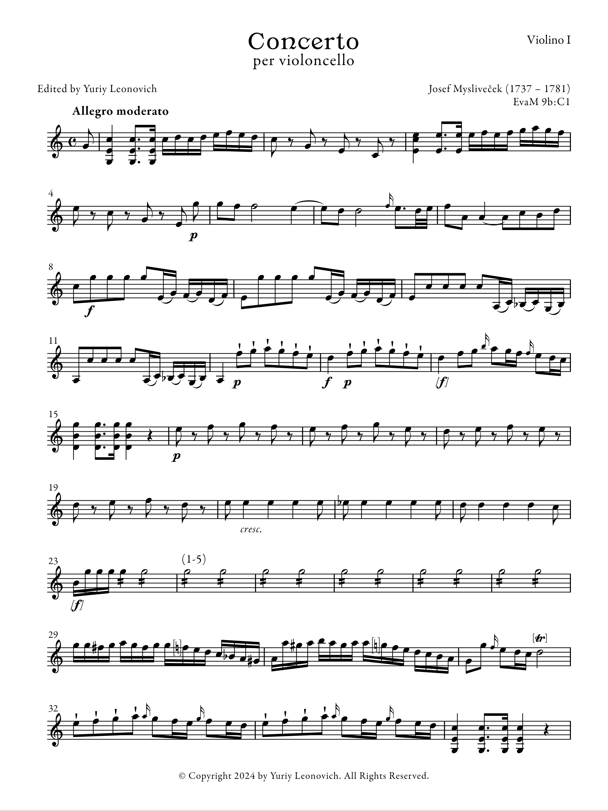 Mysliveček Cello Concerto in C major (Urtext, Orchestra Parts