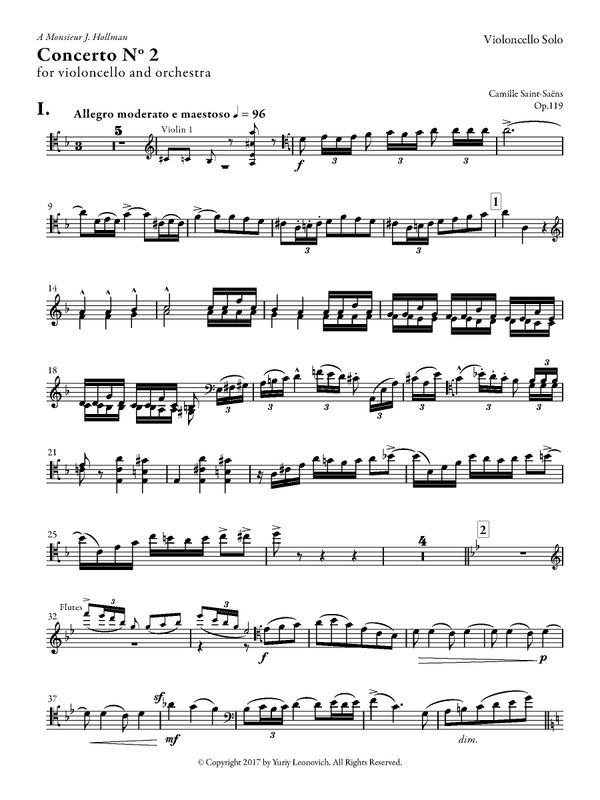 Saint-Saens - Cello Concerto No. 2, Op. 119 (Urtext Edition, modern clefs)