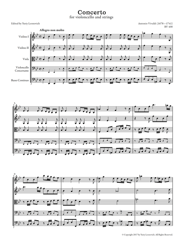 Vivaldi - Cello Concerto in E-flat major, RV 408 (Urtext Edition)
