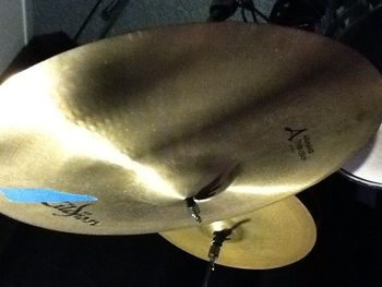 Jeff's special cymbal setup with the blue tape.
