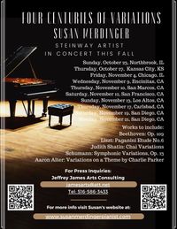 Aaron Alter's "Toccata-Variations on a Theme by Charlie Parker" will be performed by the Steinway Artist Susan Merdinger