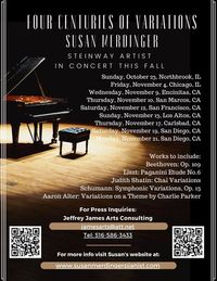 Aaron Alter's "Toccata-Variations on a Theme by Charlie Parker" will be performed by the Steinway Artist Susan Merdinger