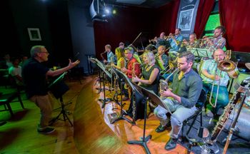 Conducting The Jazz Gallery's  Jazz Composers Showcase Jazz Orchestra
photo © Tak Tokiwa
