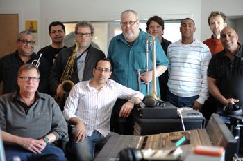 Rick Davies and musicians at Salsa Norteña session in Lane Gibson's studio
