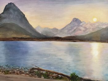 Sunset View from Many Glacier Hotel Balcony MTOil 16" x 20"
