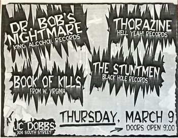 1995 Flier for 1995 Show at J.C. Dobbs (Note "Book of Kills From W. Virginia)"
