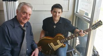 Jake with Lou Pallo, longtime guitarist for Les Paul, posing with the original Les Paul Goldtop guitar.
