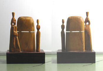 Masterminds - 2014 6.125 X 3.5 X 8.25" tall - Elm, Iron Wood, Purple Heart and Plexiglass
