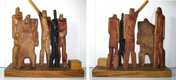 We are Five lost Circus Performers - 2013 20 X 8 X 13.75" tall - mixed hard woods - Chinese Boxwood, Ebony, Zebrawood, Walnut
