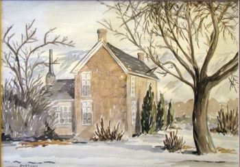 House in the Trees early Utah home - watercolor by Byron J. Sharp
