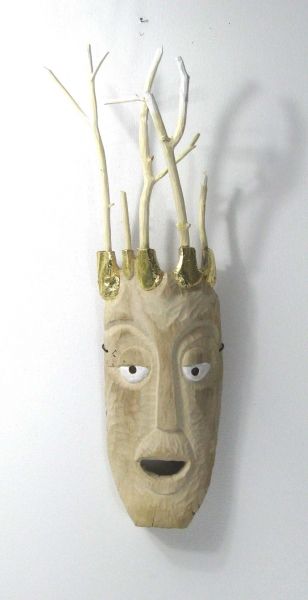 Dryad Mask - 2015 9.5 X 24.5" tall - London Plain Tree and mixed media
