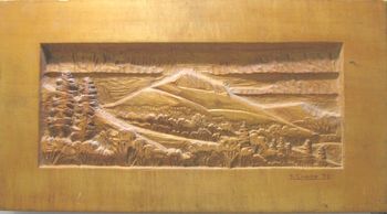Wasatch Mountain landscape 1986 24 X 13" relief - Maple wood
