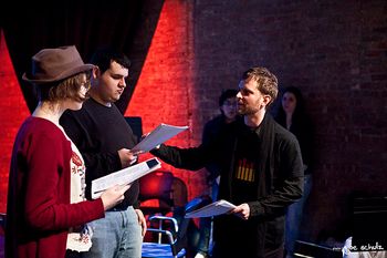 THE HAMLET RAVE (Lindsay Zackeroff as Marcellus and Charles Geckle as Horatio and John Wright as Ham photo by Joe Schulz
