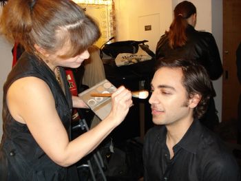 Make-up artist Jody Formica and Ben Steinfeld (Faustina) Christopher Cartmill's translation of Sand's GABRIEL at the Gallatin School of Individualized Study/NYU
