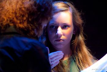 THE HAMLET RAVE (Laurel MassÃ© as Polonius and Kate Eastman as Ophelia). photo by Joe Schulz
