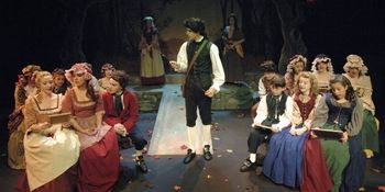 Jake Theriault (as Ichabod Crane) and the ensemble of Circle Theatre Company's production Christopher Cartmill's adaptation of THE LEGEND OF SLEEPY HOLLOW
