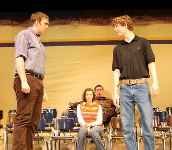 Grant Convey (as Jude Zazloff), Billie Gallagher (as Kahley Daschel), Sam Voelker (as Greg Tollefson Christopher Cartmill's THE CHOIR (February 2009), a play commissioned for the Jennifer L. Dorsey-Howley Performing Arts at Lincoln Southeast High School
