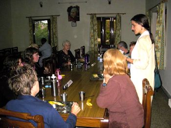 2007 India Sacred Retreat Tour Preparing for the days events in the dining hall at Sadhana Mandir Ashram on the Ganges
