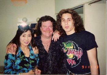 Eriko Nishii, Billy Powell, and  J.J. Vicars backstage after Skynyrd's third and final Tokyo show.
