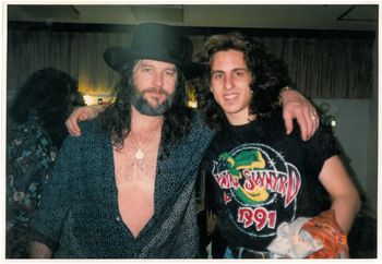 Randall Hall and J.J. Vicars with Gary Rossington in the backgorund. Backstage after Skynyrd's third and final Tokyo show.
