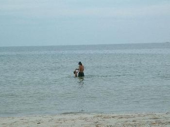 hawk swims with dad
