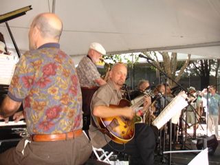 San Jose Jazz Festival 2006.  Studio 6 Big Band.  Moi at the piano, Jeff Masanari, guitar, leader Art Dogherty, alto sax.  (photo by Rachel Perkoff)
