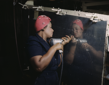 Bmakin Film: Who Killed Jazz, a new short documentary with featuring photos like this: Woman working on WWII  "Vengeance" Dive Bomber, by Alfred T Palmer, 1943.
