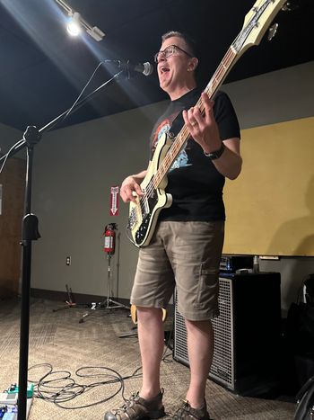 Me doing my best to sing & play bass at the same time!  (Thank you to Tim Jones for the great band practice photos.)
