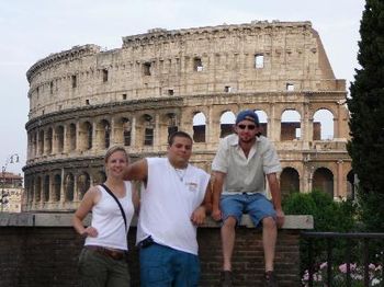 Jules, Philip and Chris stop for a photo-op in front of the Coliseum, built circa 79AD.
