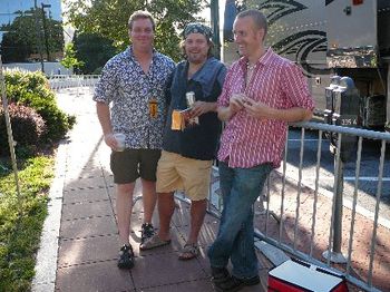 Johnny, JL and Marc relaxing backstage after our set.
