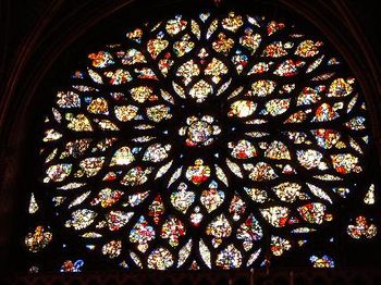 Stained glass at Sainte Chappelle cathedral in Paris, France.
