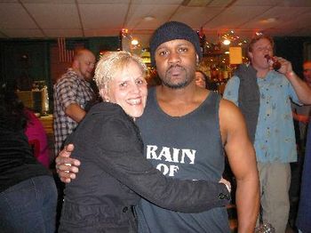 Lorraine poses with the drummer from Rain of Kings.
