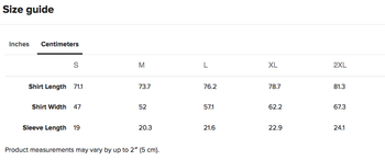 Organic Tee Size Guide Centimeters
