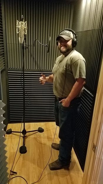 Austin Zackary preparing to record a vocal track.
