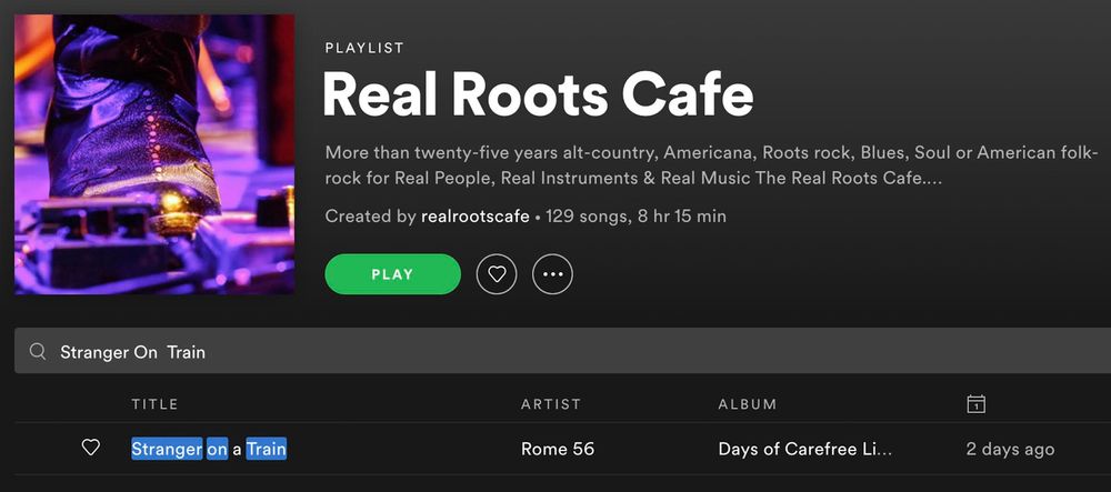 Thanks to Real Roots Cafe in The Netherlands for including Rome 56 in their playlist https://open.spotify.com/playlist/5VZNjcHpO2NIQYWUc9UNRM?si=O6s5rWPhQE-fh4Y42MnczA