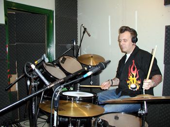 Bryn recording 'The devil made us do it' album
