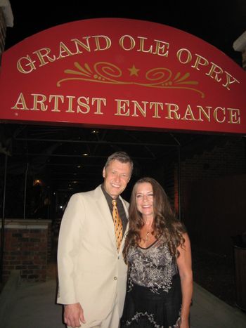 August 5, 2014. Opry announcer Bill Cody and Carlene after the show.
