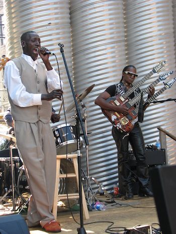 WolfTrbLar2012SingOpenVaanSMALL1 Larry sings at June 2014 Howlin' Wolf tribute, Blues Heaven garden at 2120 S. Michigan Av, Chicago; Vaan Shaw on guitar
