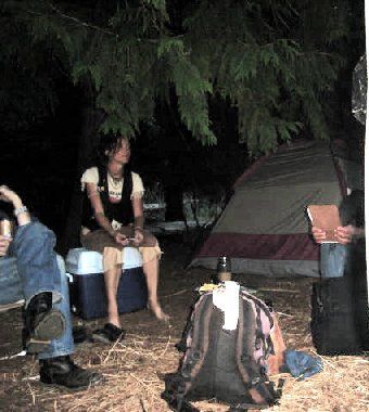 Michael, Amy & Ralph under the cedars at the Last Chance Barn Dance, Trout Lake, WA
