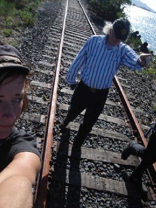 Amy, Michael, Ralph, the Columbia's Mouth.  On the Tracks, Astoria, OR
