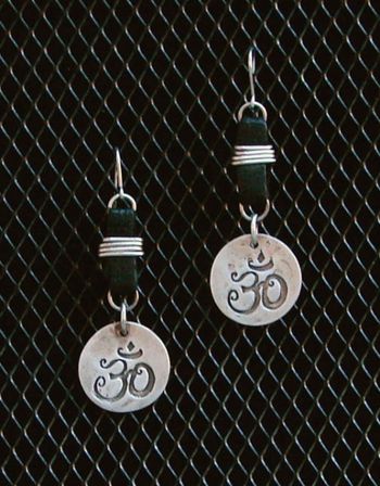 Fine Solver & Leather Om Earrings - $34.00
