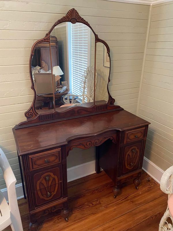 Antique Oak Vanity with Mirror