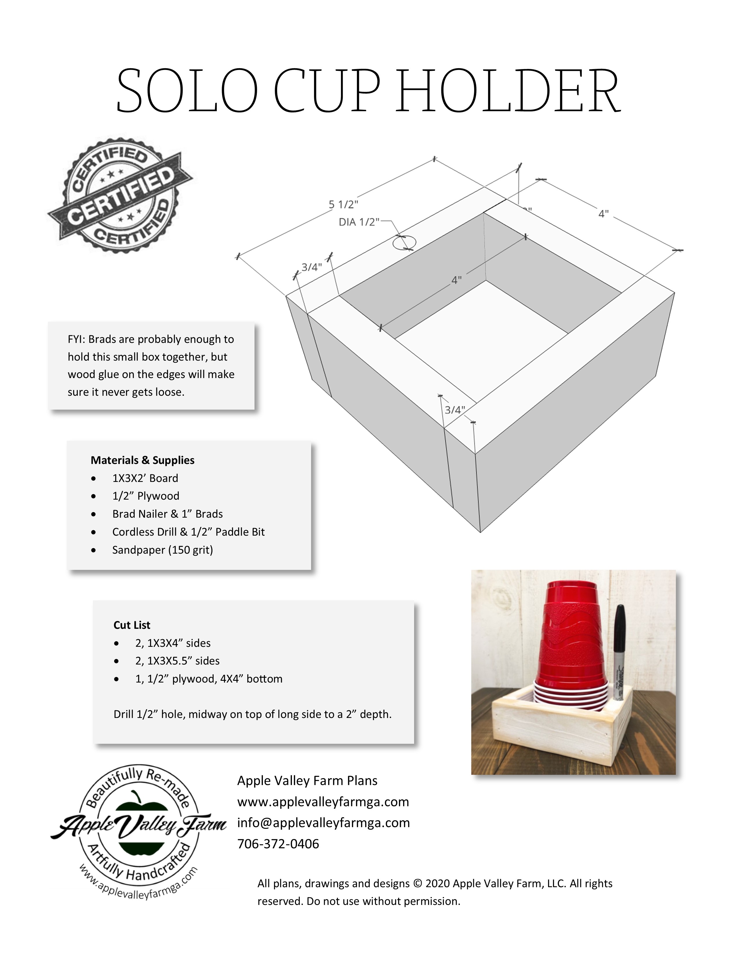 Solo Cup Holder Downloadable Plans Apple Valley Farm