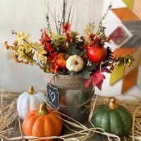 Fall Floral Arrangement In A Rustic Pail