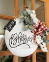 Door Hanger Blessed Welcome Sign Front Door Decor Cotton Balls Buffalo Plaid Bow