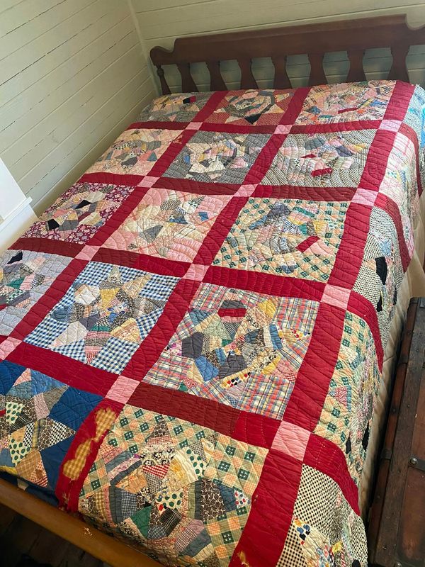 SOLD - Antique Hand-Stitched 8-Point Star Quilt