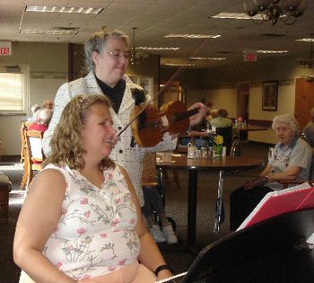 Holly and Diane entertaining for senior citizens

