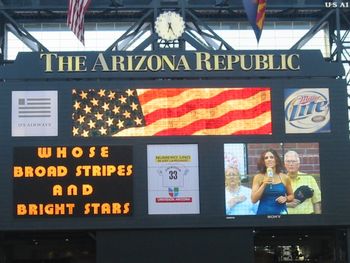 Genevieve performing the National Anthem at an Arizona Diamondbacks game Doing her country proud
