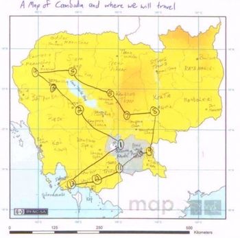 Map of our Tour. I left on stop 5 Seim Reap. For more on my trip check out www.proverbnewsome.blogsp
